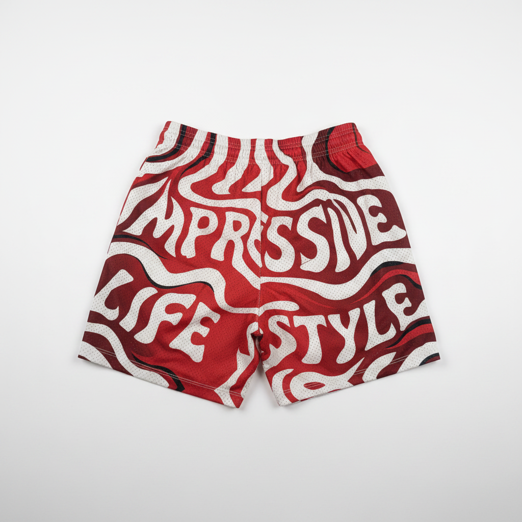 Red Wavy Impressive Mesh Shorts