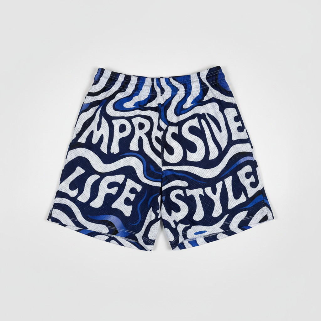 Blue Wavy Impressive Mesh Shorts