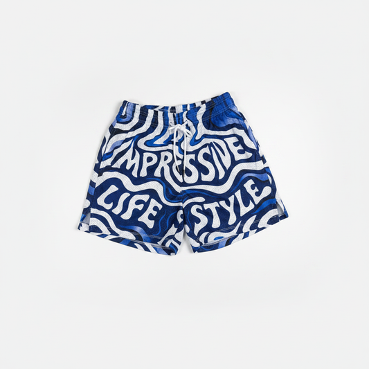 Blue Wavy Impressive Mesh Shorts