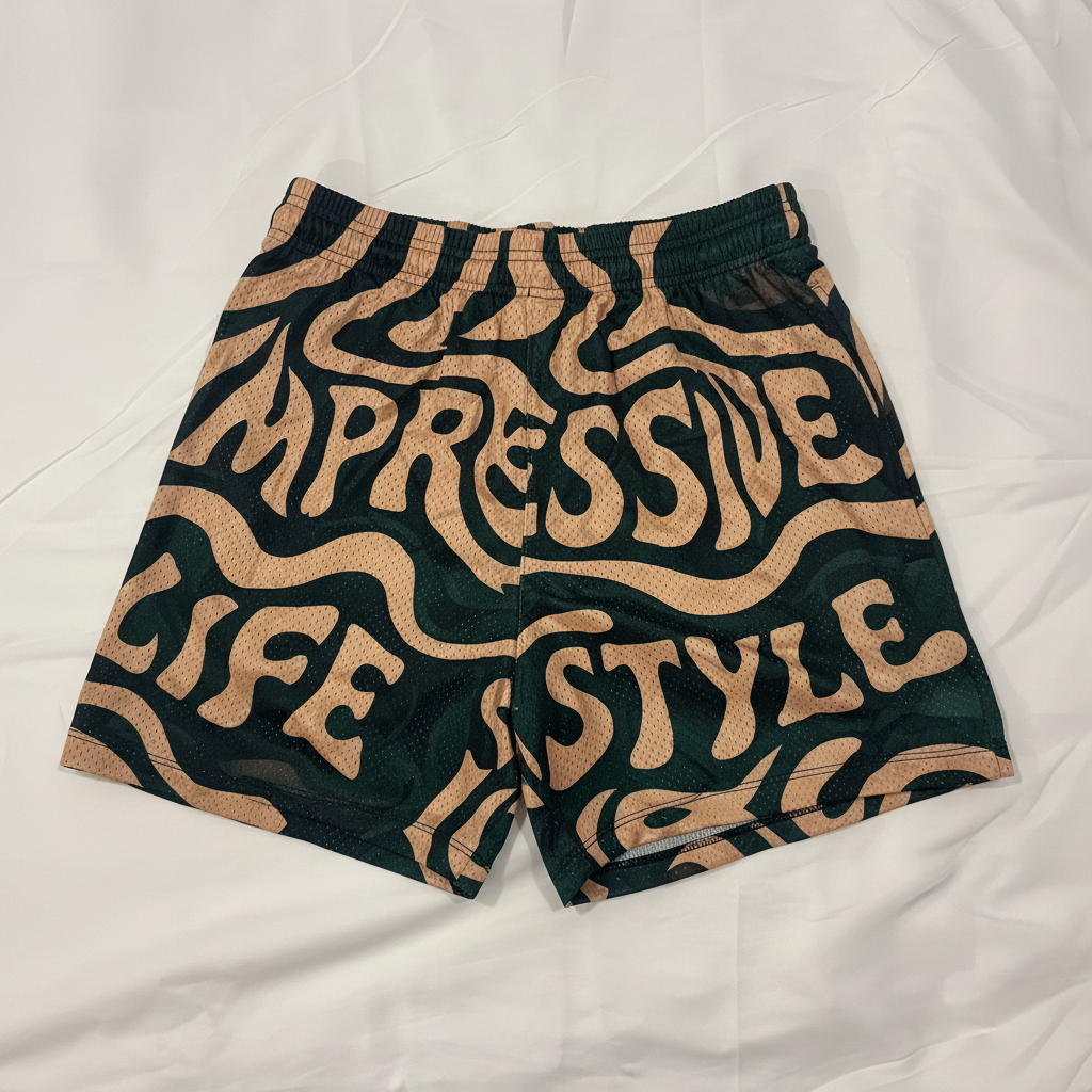 Green Wavy Impressive Mesh Shorts