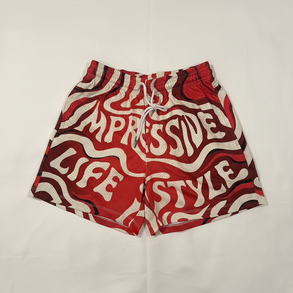 Red Wavy Impressive Mesh Shorts