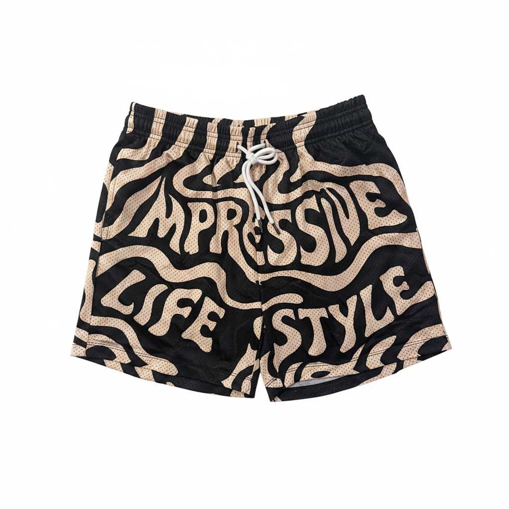 Black Wavy Impressive Mesh Shorts